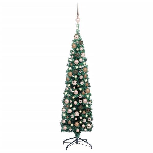 vidaXL Slim Artificial Christmas Tree with LEDs&Ball Set Green 47.2